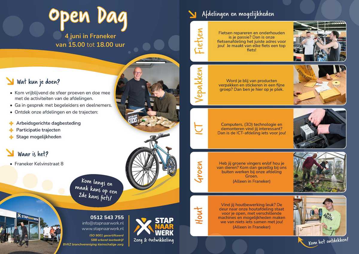 Open middag bij Stap naar Werk in Franeker op 4 juni
