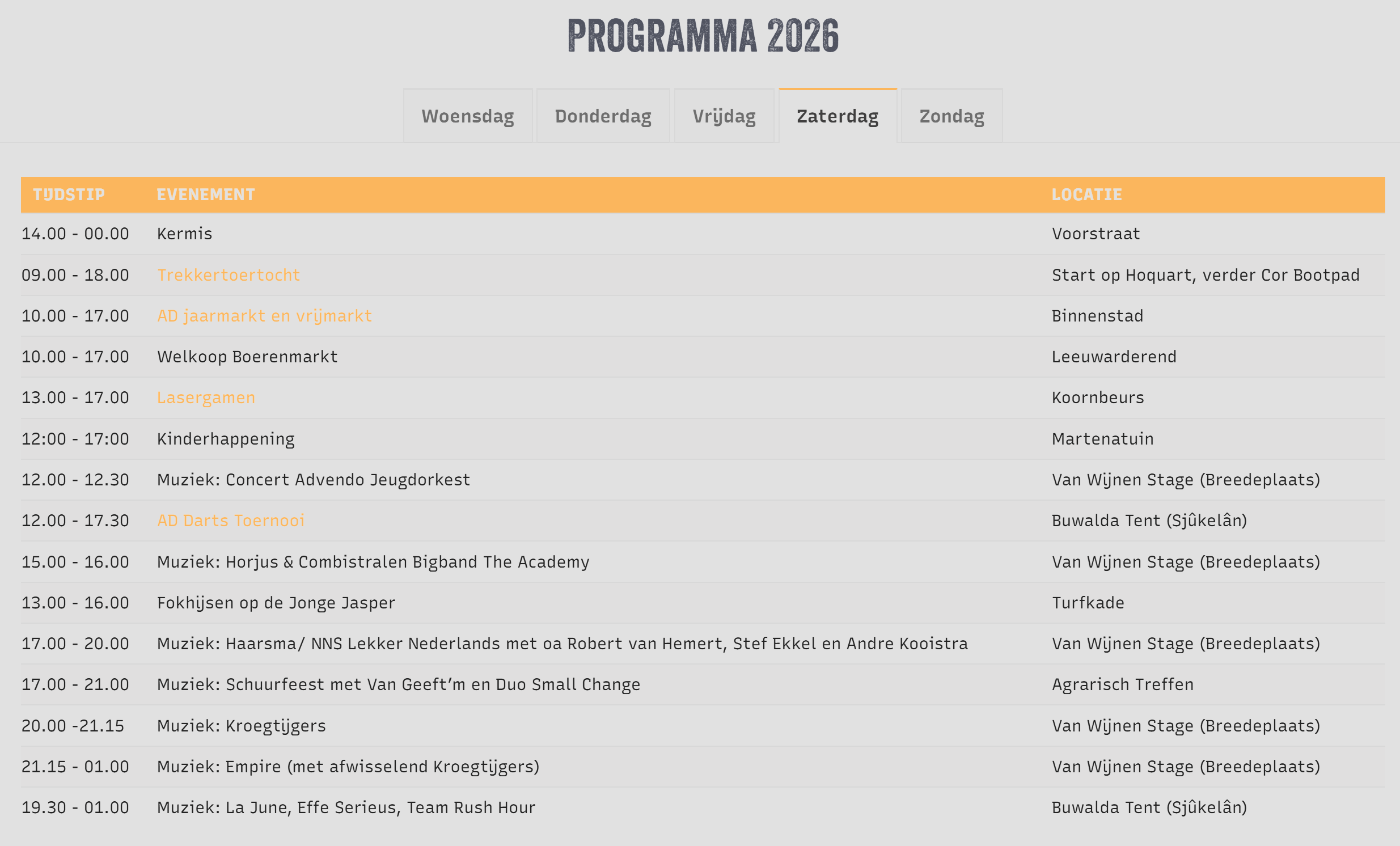 Hier is het programma van de zaterdag tijdens de Agrarische Dagen