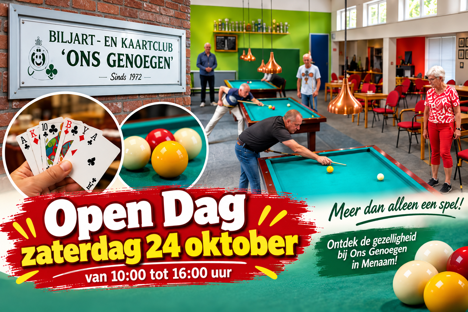 Biljart en kaartclub Ons Genoegen in Menaam houdt open dag op 24 oktober